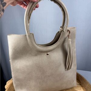 Taupe Slouchy Tote Soft Minimal Neutral Tassel Shoulder Bag Everyday